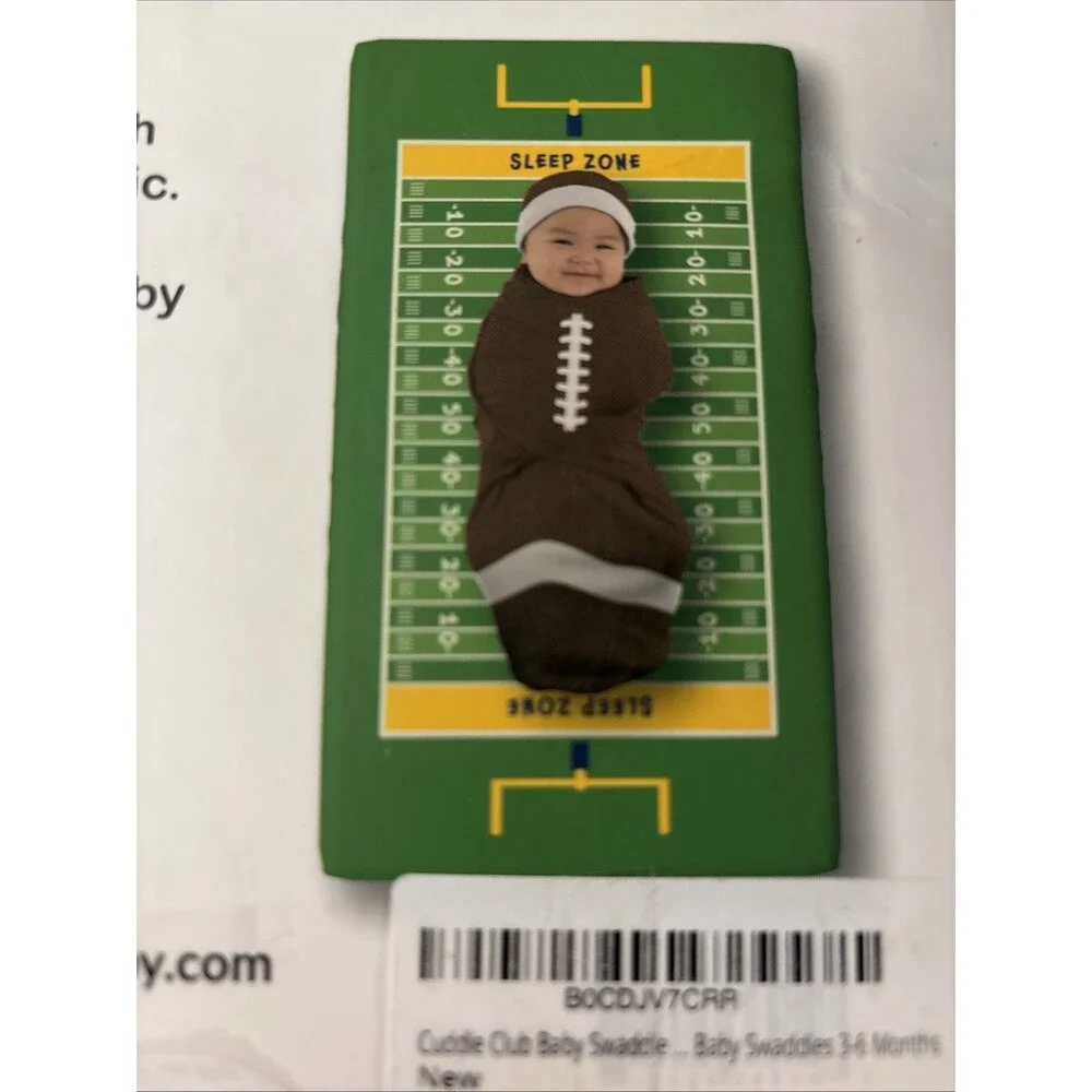New Cuddle Club Swaddle & Crib Sheet Football Set Size Large 3-6 Mos Gift $40